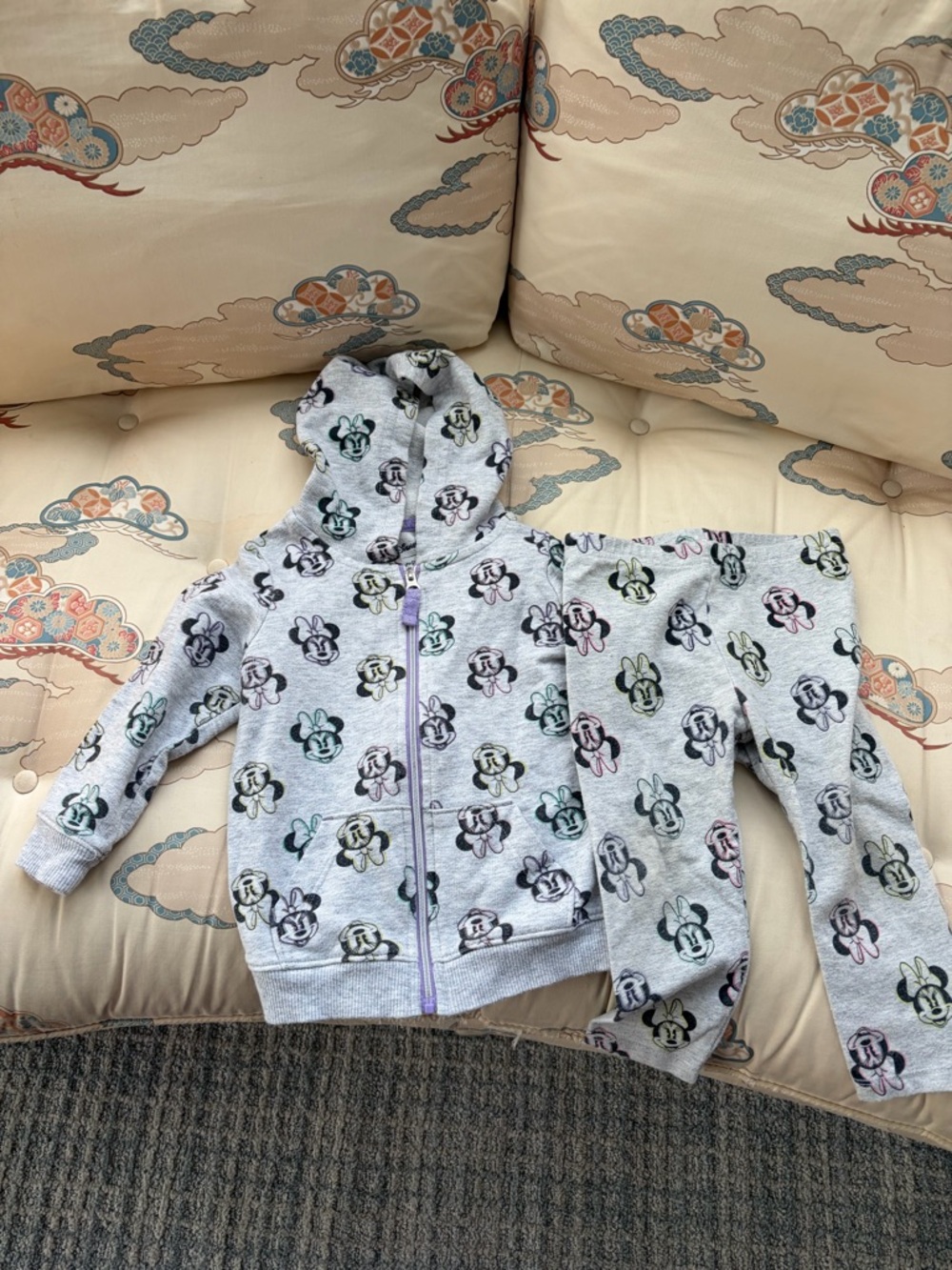 Disney Baby Light Gray Minnie Mouse Hoodie & Joggers Set with Pastel Accents
